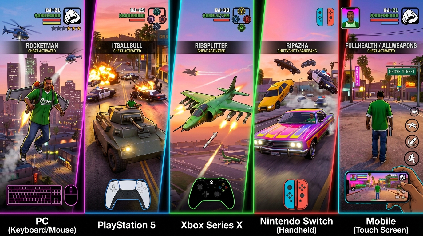 Every Cheat Code For Grand Theft Auto San Andreas Definitive Edition Gta San Andreas Cheats All Platforms 